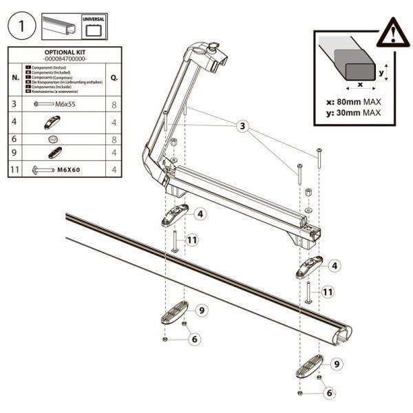 Suport ski/snowboard Menabo Iceberg, 4 perechi ski / 2 snowboard + kit optional prindere ''U'' pe bare transversale