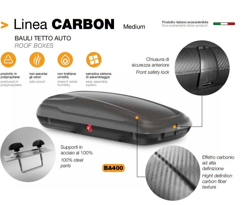 Cutie de transport Carbon Look 400L volum, Neagra, 169x79x37
