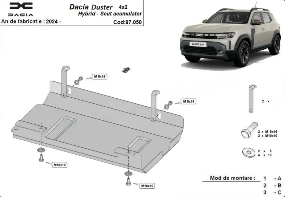 Duster III (2024-prezent) - Scut metalic pentru acumulator pentru Duster III hibrid
